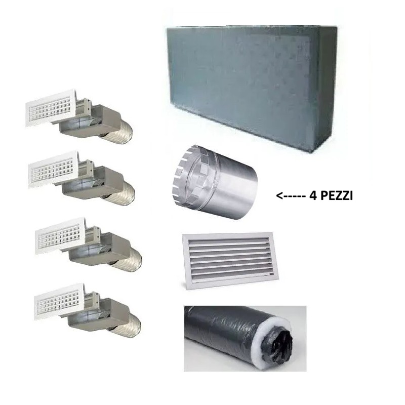 200 mm - Kit per Distribuzione dell'aria 4 vie 4 uscite per climatizzatori condizionatori canalizzat