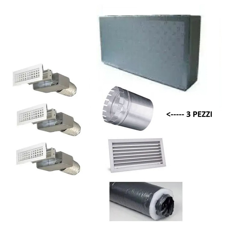 200 mm - Kit per Distribuzione dell'aria 3 vie 3 uscite per climatizzatori condizionatori canalizzat