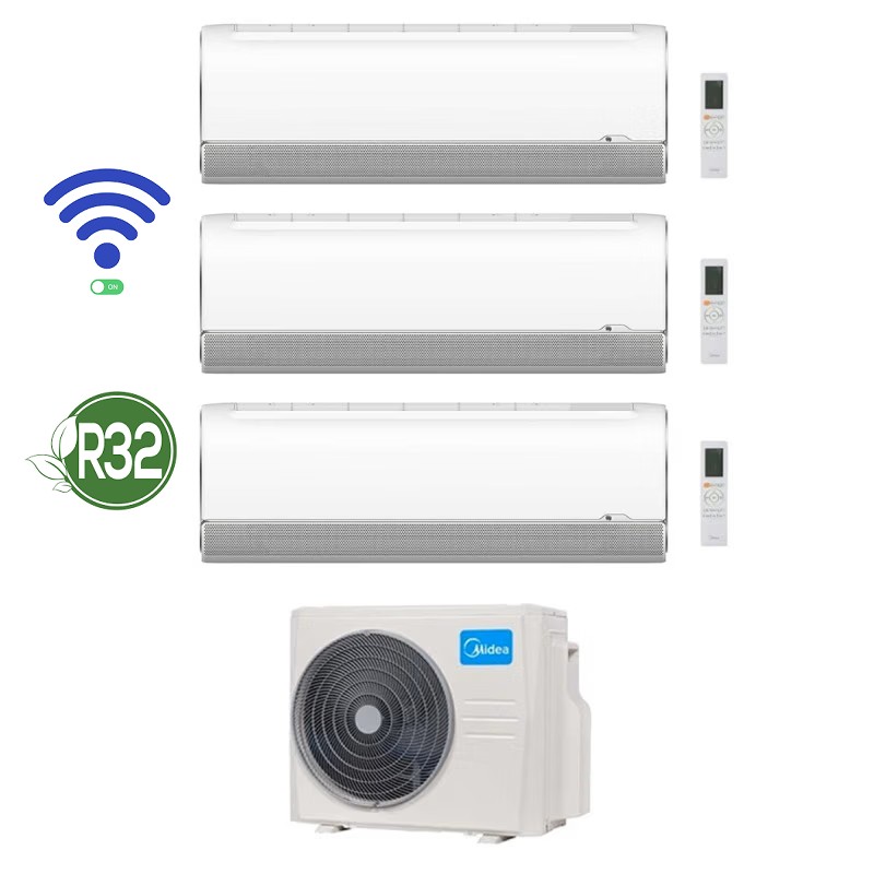GARANZIA ITALIA Condizionatore Climatizzatore Trial Split Midea Breezeless+ 9000+12000+12000 esterna M3OA-27HFN8-Q wifi A++