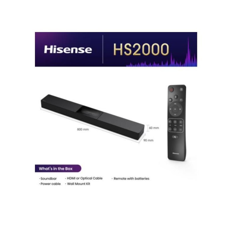 PROMOZIONE Hisense SOUNDBAR HS2000 2.1 DOLBY BT 240W Cod. HS2000 SoundBar PROMOZIONE Hisense SOUNDBAR HS2000 2.1 DOLBY BT 240W Cod. HS2000 SoundBar