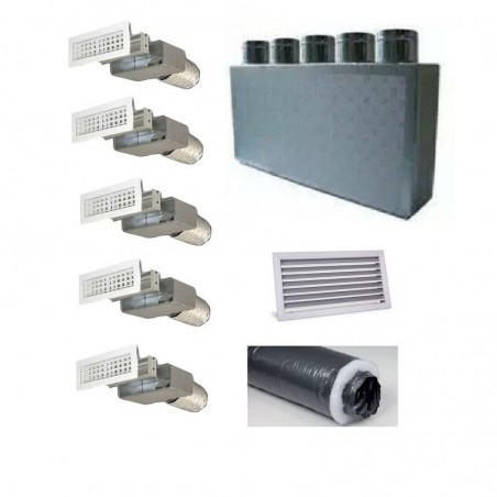200 mm - Kit per Distribuzione dell'aria 5 vie 5 uscite per climatizzatori condizionatori canalizzati canalizzabili COMPLETO